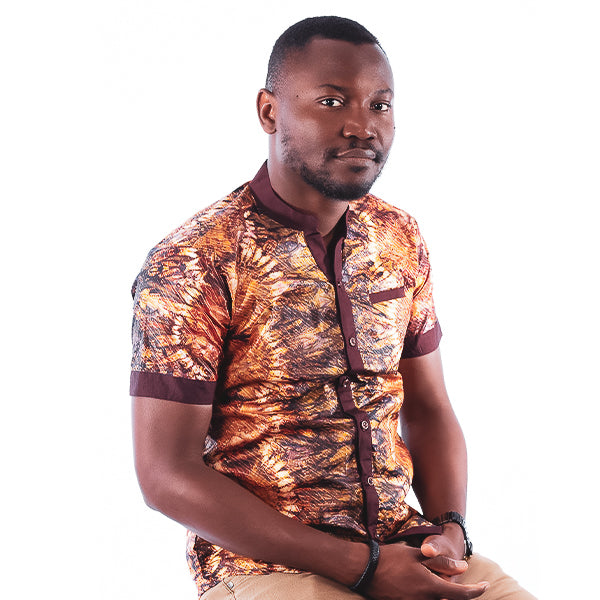Orente fashions - Dimeji Button-Down {Brown}. This African shirt for men is ideal for both smart and casual occasions, transitioning from the office to an evening out. Pair with jeans or smart pants for a look unique to you.