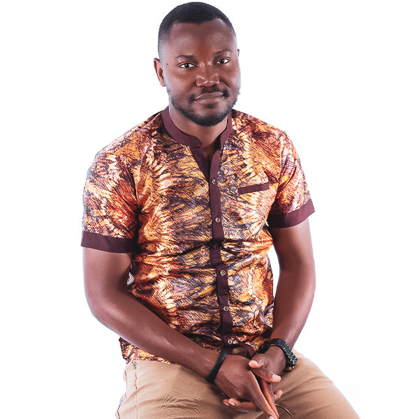 Orente fashions - Dimeji Button-Down {Brown}. This African shirt for men is ideal for both smart and casual occasions, transitioning from the office to an evening out. Pair with jeans or smart pants for a look unique to you.