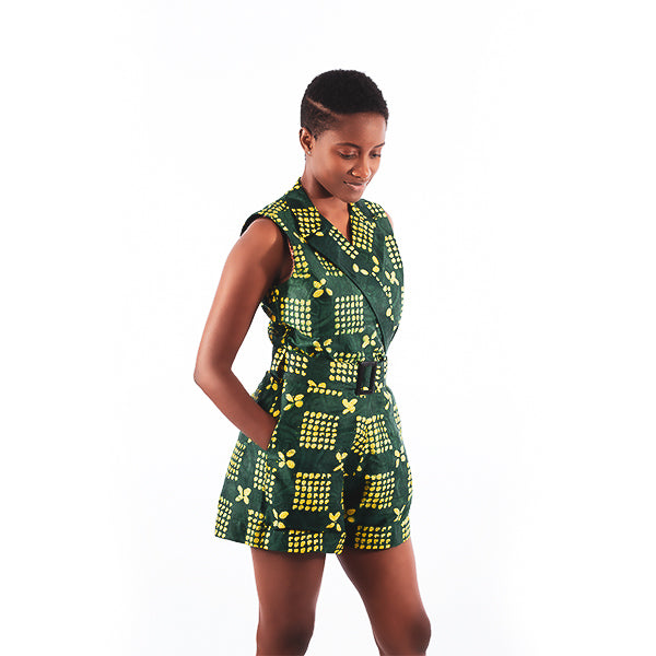Orente fashions - Layo Blazer Playsuit {Green}. This playsuit features a blazer front that gets you noticed. Style with heels for a show stopping look or with sneakers for a fun evening.