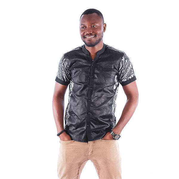 Orente fashions - Dimeji Button-Down {Black}.This #African shirts for men is ideal for both smart and casual occasions, transitioning from the office to an evening out. Pair with jeans or smart pants for a look unique to you.